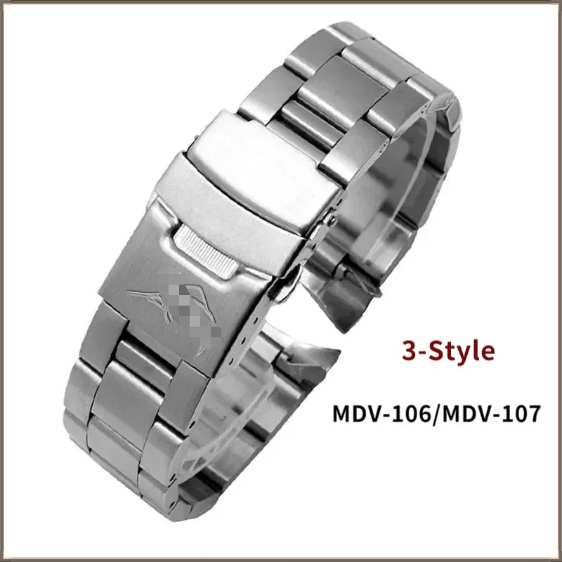 3-Style Stainless Steel ve Strap for Casio Duro MDV-106/MDV-107 | 22mm Metal Bracelet Replacement Ki