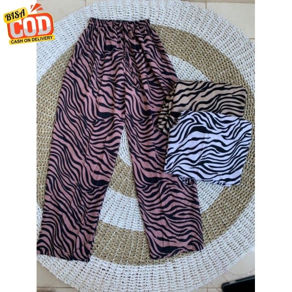 Celana kulot wanita rayon motif zebra/garis/bunga/polos