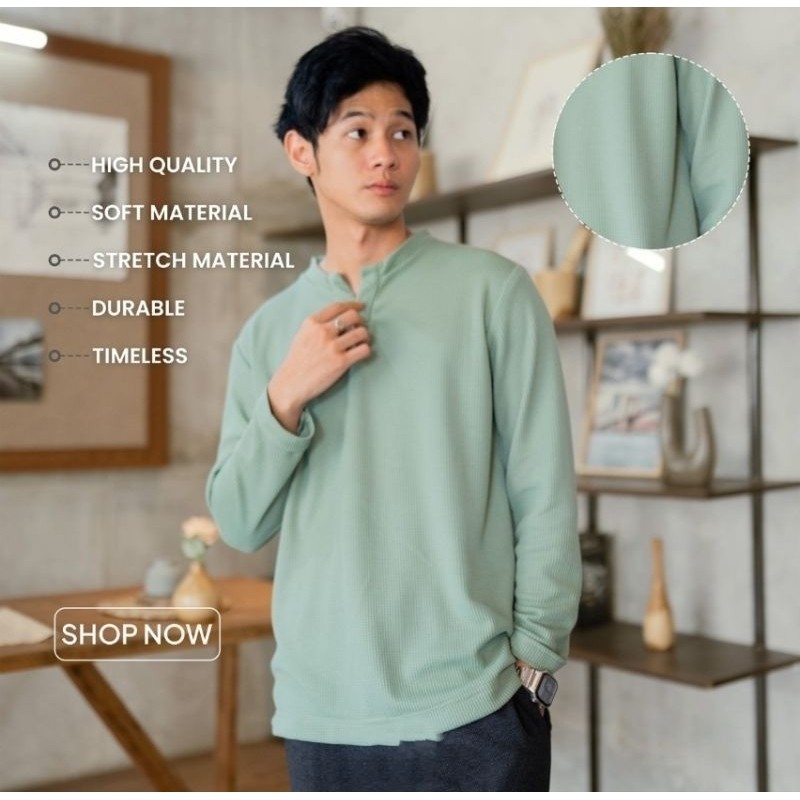 KAOS V-NECK PRIA LENGAN PANJANG BAHAN WAFFLE UNIQLO VNECK Murah