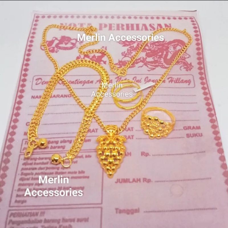 Set Perhiasan Emas Asli 7gram Kadar 875 Model Liontin Anggur Ada Surat