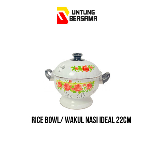 RICE BOWL/ WAKUL NASI IDEAL ENAMEL MOTIF KEMBANG TUTUP SIZE 22, 24