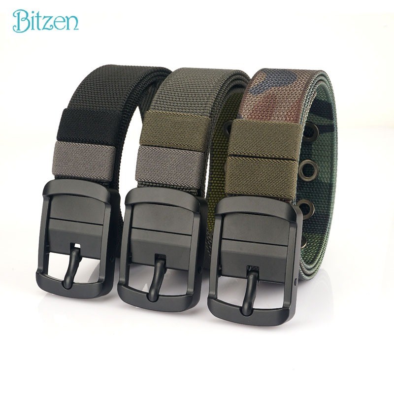 Valhora Store | Bitzen Ikat Pinggang Pria Hijau Tentara Nylon Canvas Sabuk Pinggang Pria Dewasa Men 