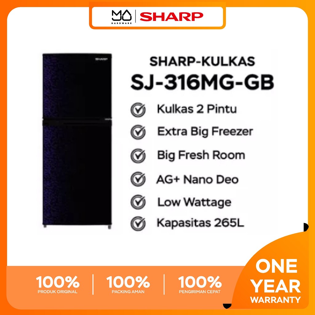 SHARP SJ-316MG GB/GR Kulkas Lemari Es 2 Pintu Magneglas Series 237 Liter - Garansi Resmi