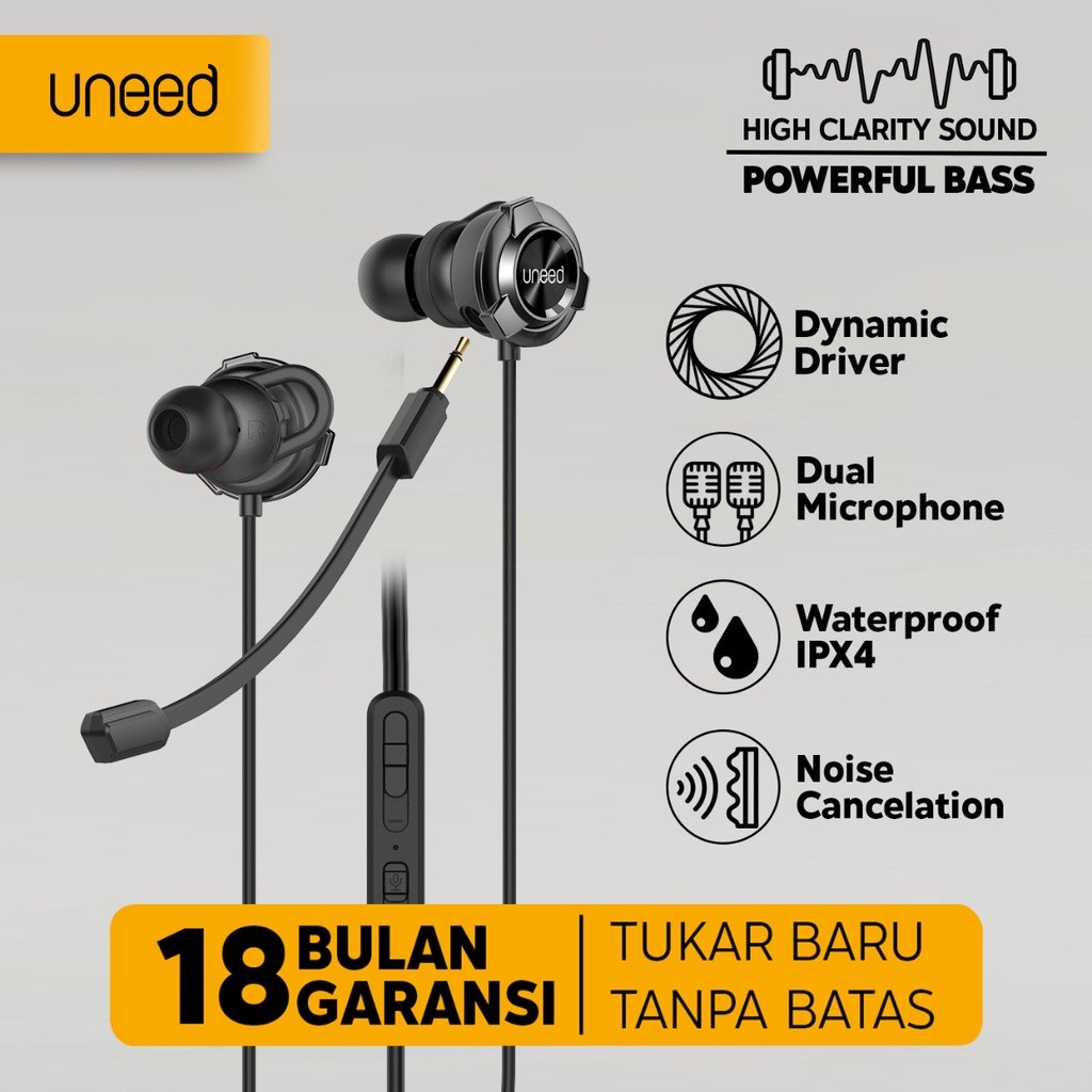 UNEED In-Ear Gaming Earphone with Dual Microphone Wired - UEP131N