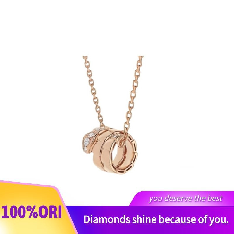 BVLGARI Women's 18K Rose Gold Circular Double-Ring Necklace 100% Genuine Product