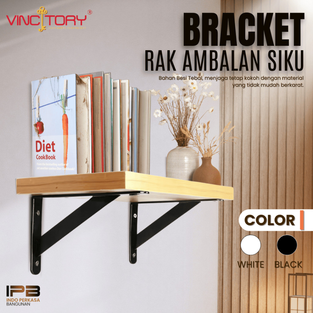 VINCITORY Bracket Siku Ambalan Besi Siku Rak Dinding Tempel Hitam dan Putih Rak Papan Gantungan