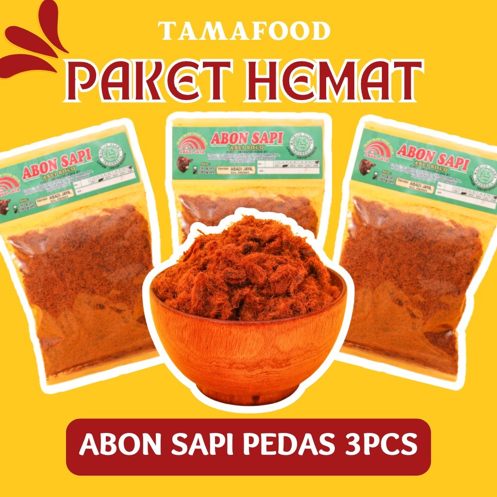PAKET HEMAT 3pcs ABON SAPI PEDAS / ABON SAPI ASLI 100% DAGING SAPI / ABON SAPI HALAL / ABON SAPI ENA