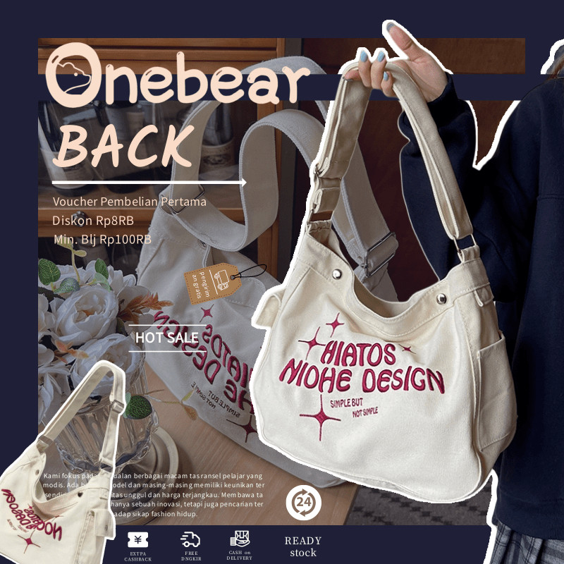 LOISSHOP Onebear ready import tas slempang fashion tas wanita selempang bahan kanvas tas wanita sele
