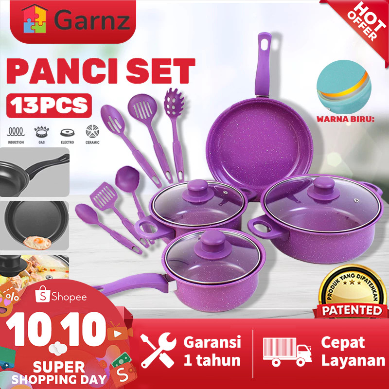 Cookware Panci Set 13 IN 1 Wajan Penggorengan Spatula Set Isi 13Pcs 1 Set Frypan Saucepan