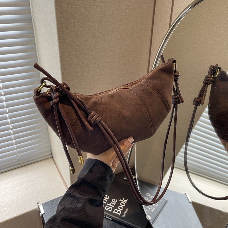 UR Tas Selempang Wanita Mori Meng Kasual Dan Simpel, Tas Selempang Croissant Niche Korea Untuk