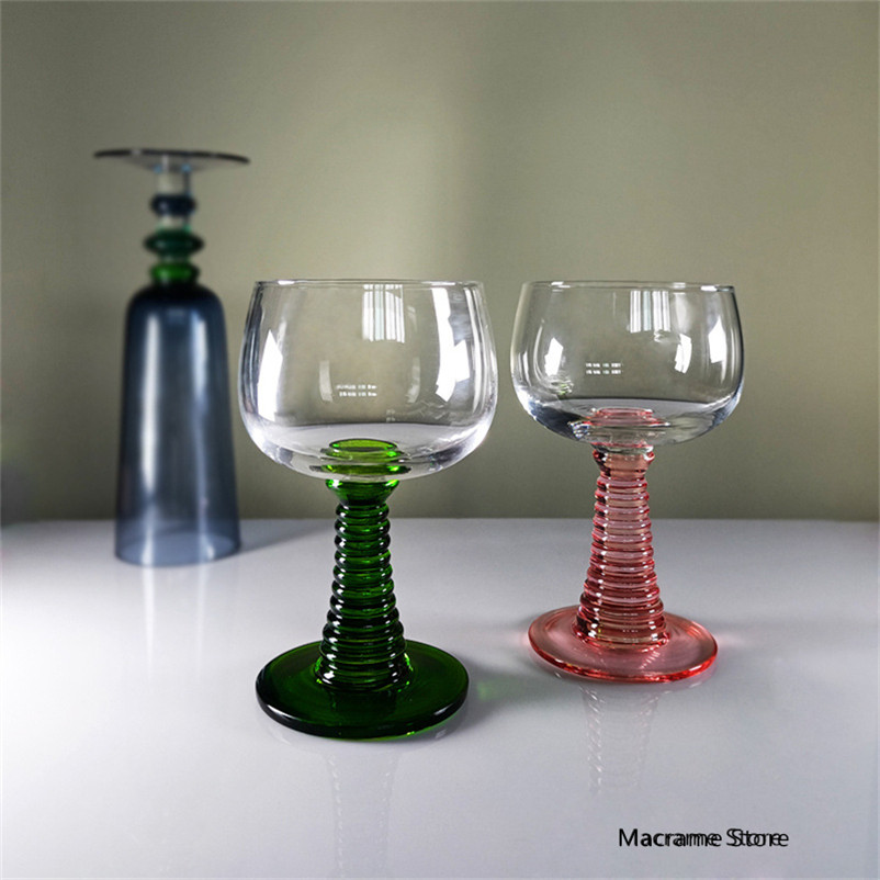Simple Middle Ancient Goblet Screw Rod Red Wine Glass, Fren Vintage Emerald Short Foot Cup, Househol