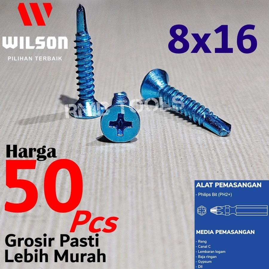 (50PCS) BAUT SEKRUP SDS ROOFING FH 8 x 16 mm / BAUT SEKRUP ROOFING BAJA RINGAN FLAT FH 8 x 16 mm