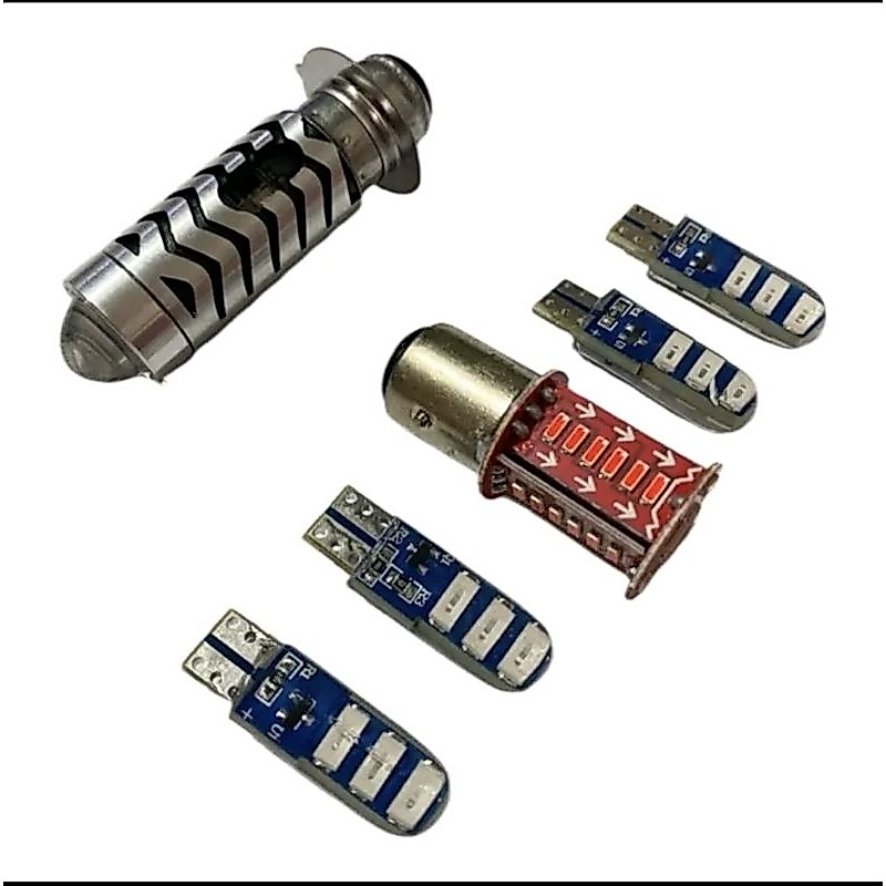 Paet hemat 6 in 1 Bohlamp utama H6 laser senja biru + 4pcs sen jelly kedip + stoplamp 30led runing D