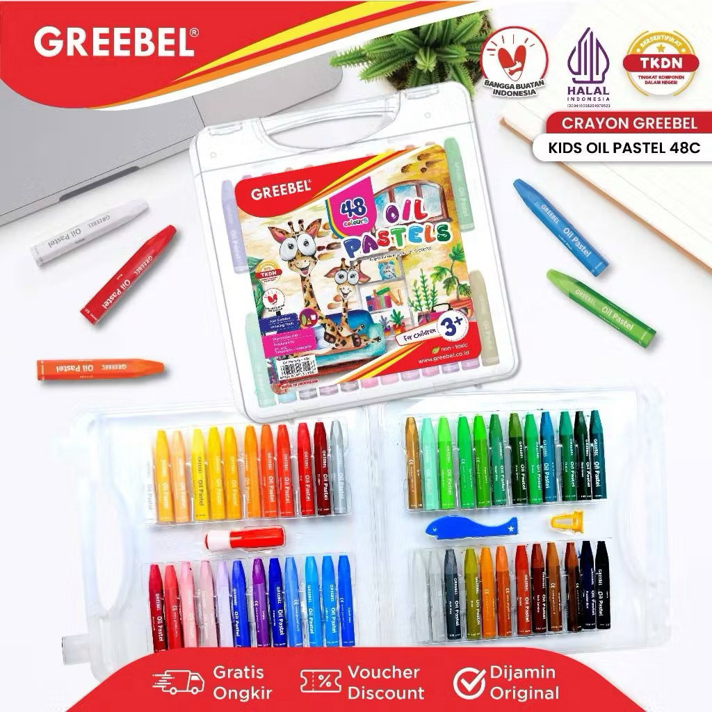 GREEBEL Crayon Oil Pastel 48 Colour / Krayon Minyak Greebel 48 Warna