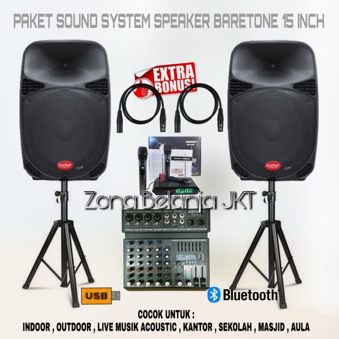 PAKET SOUND SYSTEM INDOOR OUTDOOR SPEAKER AKTIF 15 INCH BARETONE