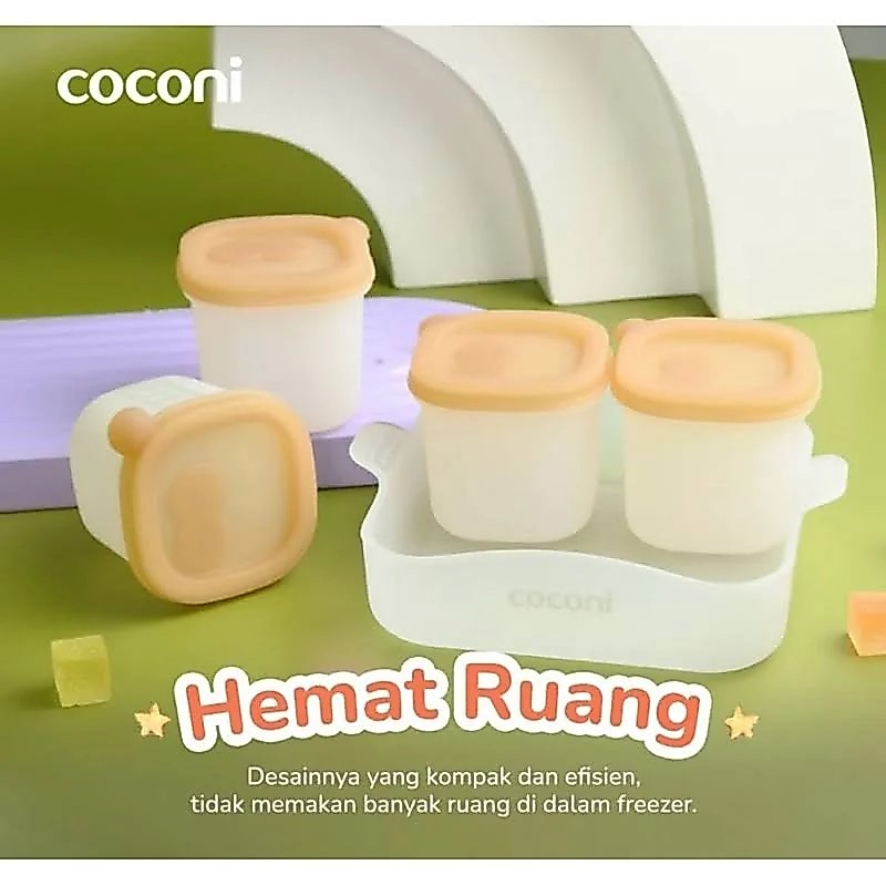 COCONI TEMPAT WADAH PENYIMPANAN MPASI CETAKAN ES BATU ISI 4 SILIKON / PORTION PODS 4PCS SILICONE TRA