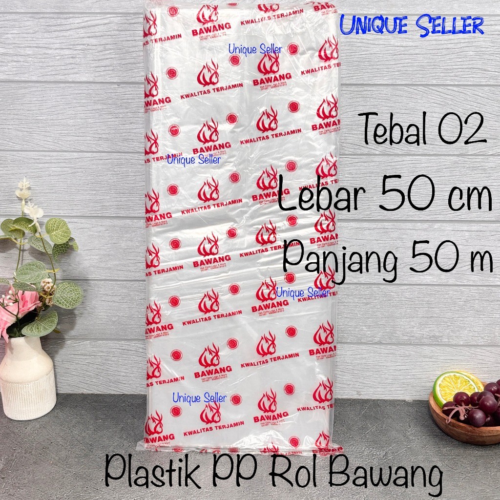 Plastik PP ROLL 50 cm Panjang 50m Tebal 02 Bawang / Plastik PP Roll Bawang Lebar 50cm Panjang 50 m T