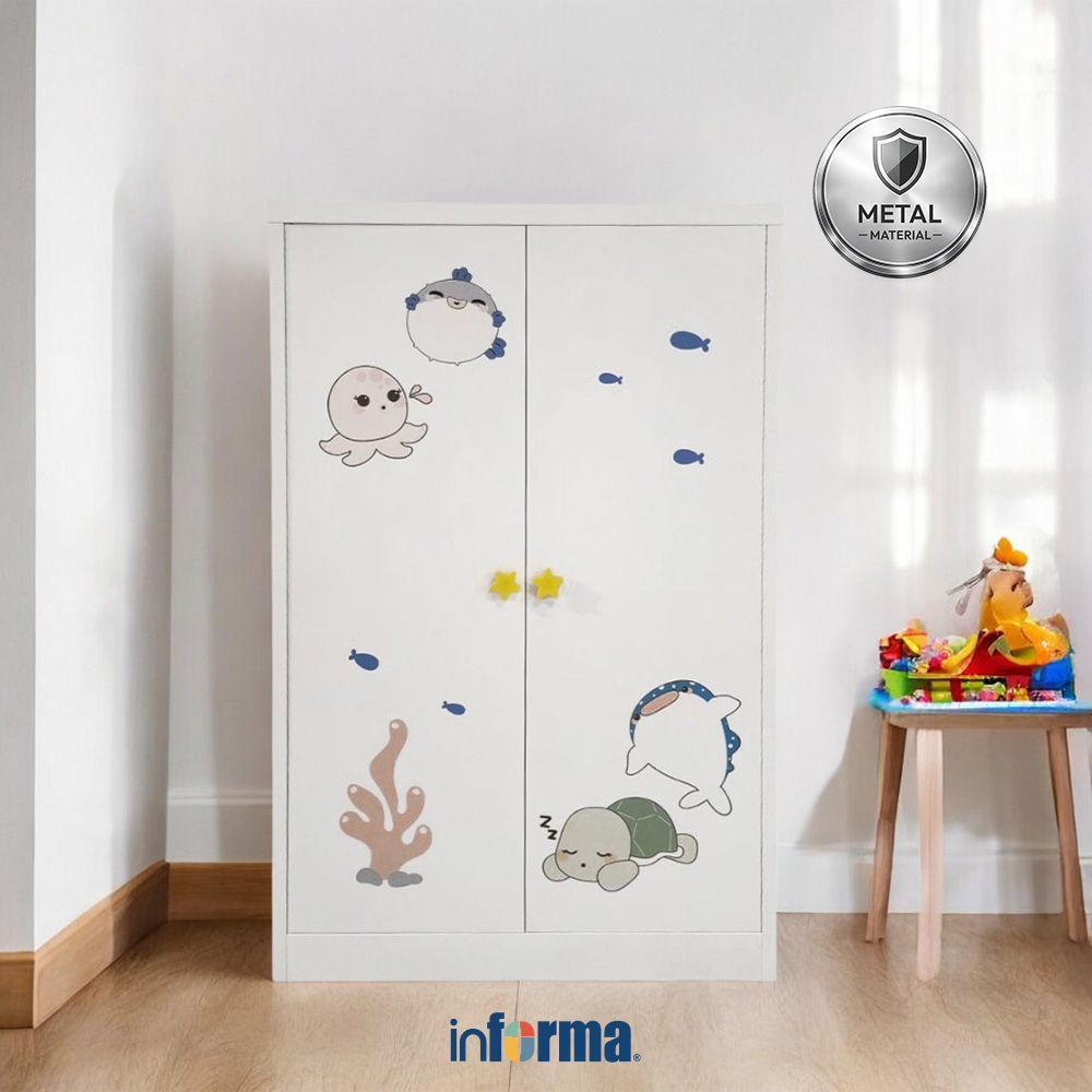 Informa Kiara Lemari Pakaian Anak 2 Pintu Metal - Putih Lemari Baju Almari Baju Lemari Kamar Lemari 