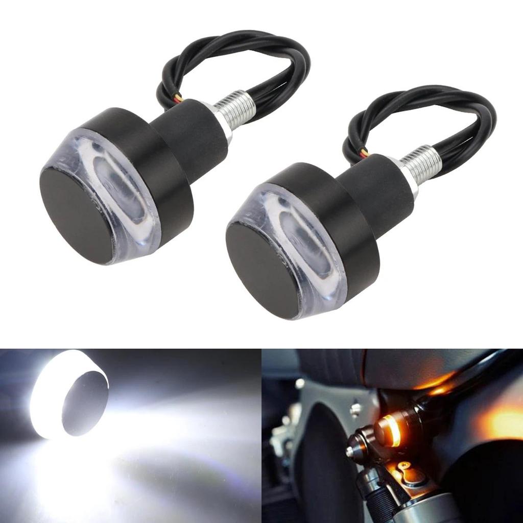 2X Lampu Sein Ujung Stang Motor, Lampu Keselamatan Berkedip, Lampu Penanda Samping Stang, Lampu Sein