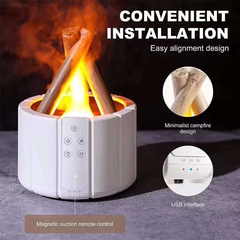 TERLARIS Bonfire Humidifier Diffuser Aromatherapy Hening Senyap Pelembab Udara Api Unggun LED Cahaya
