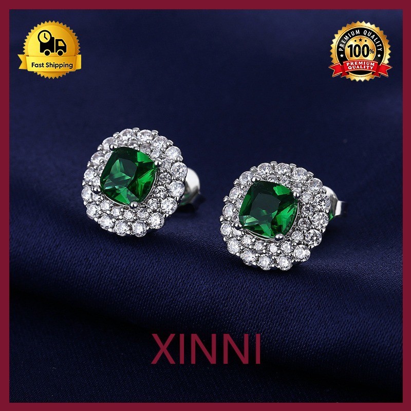 XINNI Kalung Liontin Cincin Anting Batu Permata Zamrud Gaya Baru Eropa dan Amerika Perhiasan Wanita 