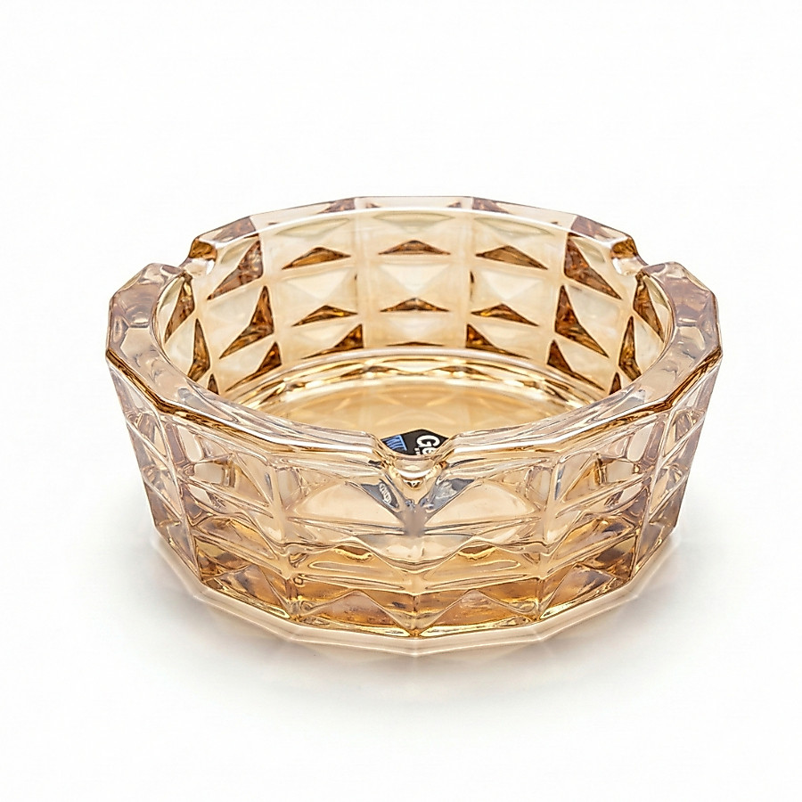 Asbak Rokok Kaca Crystal Mewah 12.5cm Amber Gold - Asbak Meja Kantor Aesthetic Elegan Anti Panas