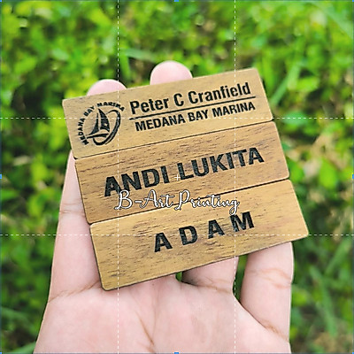 TERMURAH Name tag Wood Name Tag Kayu Pinus dan Kayu Jati Name Tag Magnet Custom | Name Tag Kayu | Cu