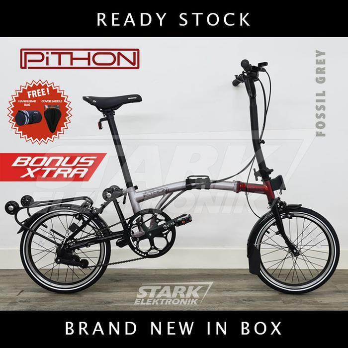 Pacific PITHON Trifold 16inch Sepeda Lipat Folding Bike (GOJEK/GRAB) - Rustic Gold - Fossil Grey
