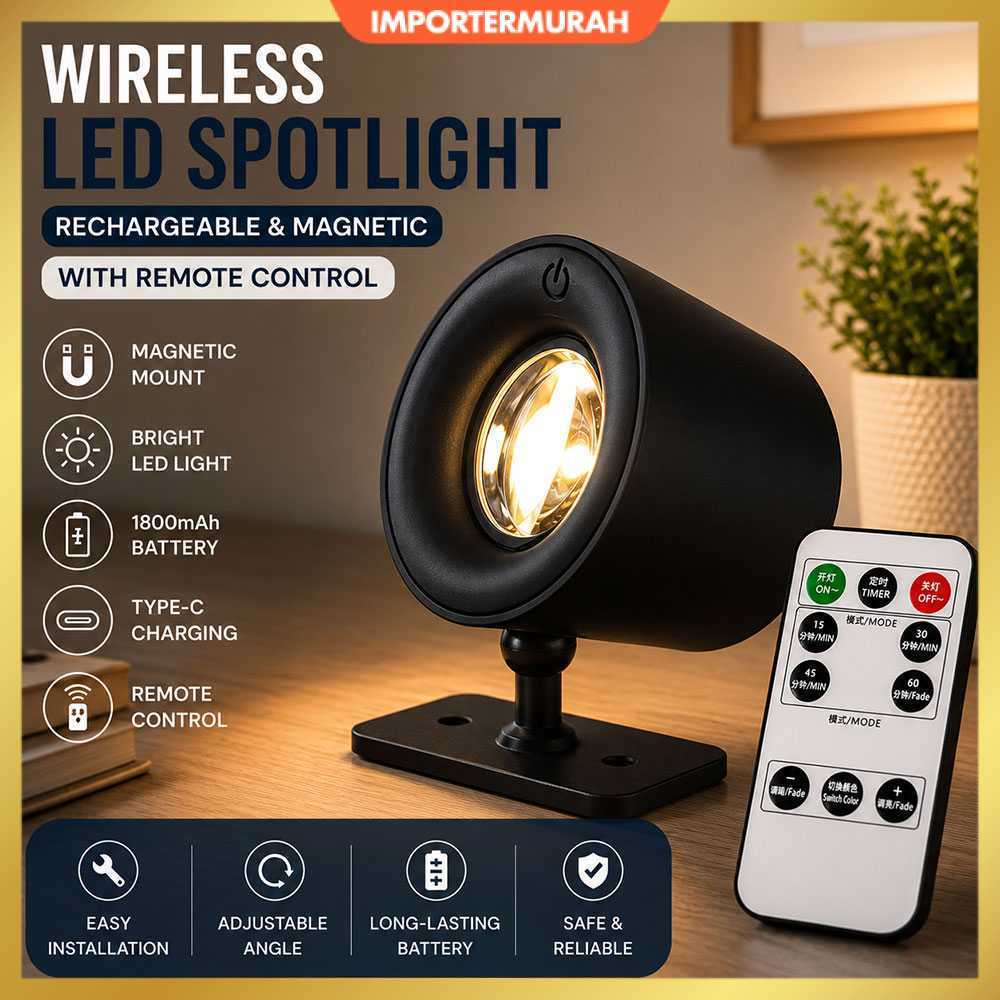 Lampu Baca Magnetik Wireless Led Spotlight Rechargeable 1800mAh - JG001
