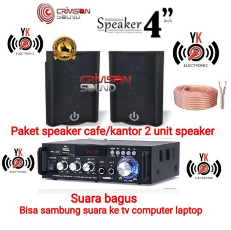 Paket Sound System Cafe Kantor Masjid 2 Unit Speaker Crimson Ampli Bluetooth USB