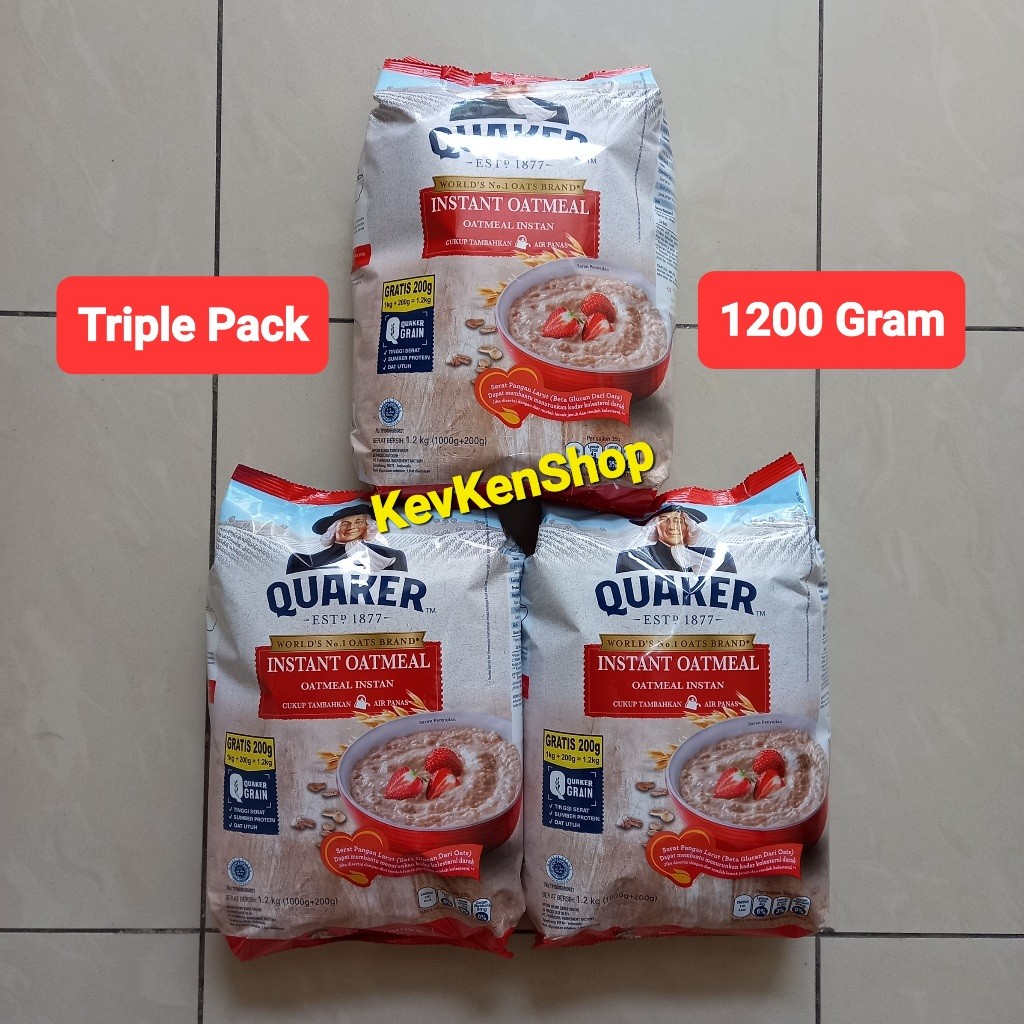 

Quaker Oat Instant Oatmeal Sereal 1200 gram Merah 1.2 Kg Exp JANUARI 2027 TRIPLE PACK ( 3 BUNGKUS )