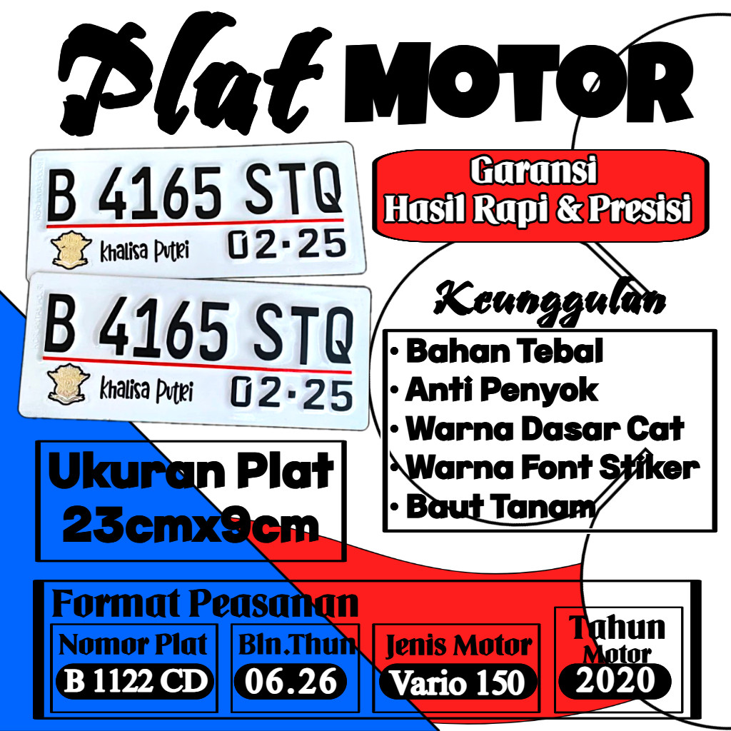 Bikin Plat Motor Custom Putih Kecil Bebas Custom 1 PCS