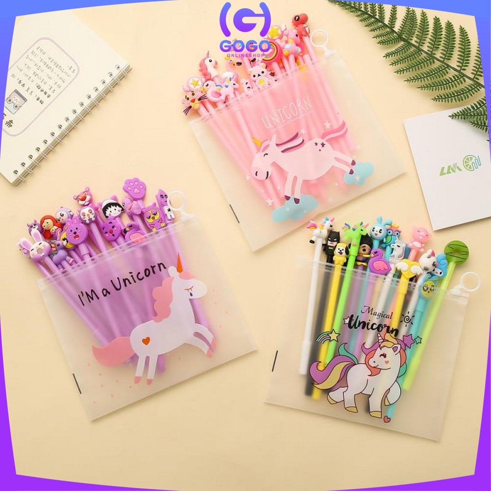 

GOGO-A15 Pulpen Gel Karakter Lucu Set Isi 20PCS Pena FREE Zipper Pouch Tempat Pensil Transparan Murah