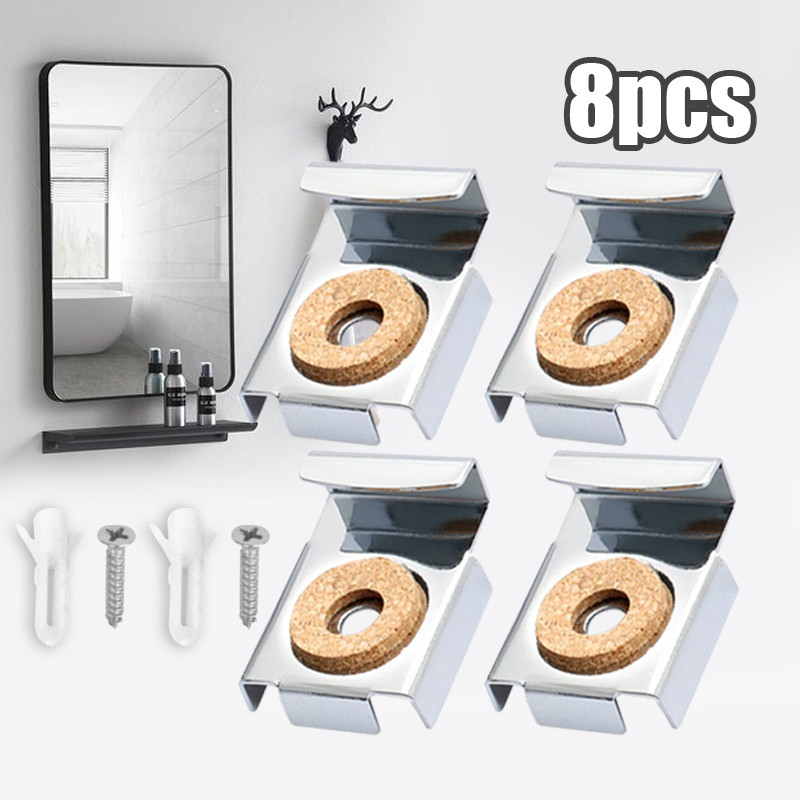 8pcs Klem Kaca Cermin Dinding Jepitan Kaca Cermin Gantungan Ambalan Cermin
