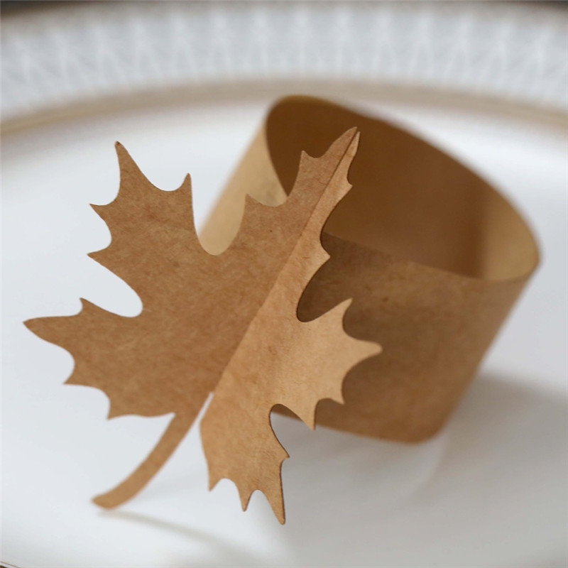 

F-T Autumn Paper Napkin Band,Thanksgiving Napkin Ring Self Adhesive,50PCS Fall Maple Leaves Wraps Bands,Table Setting