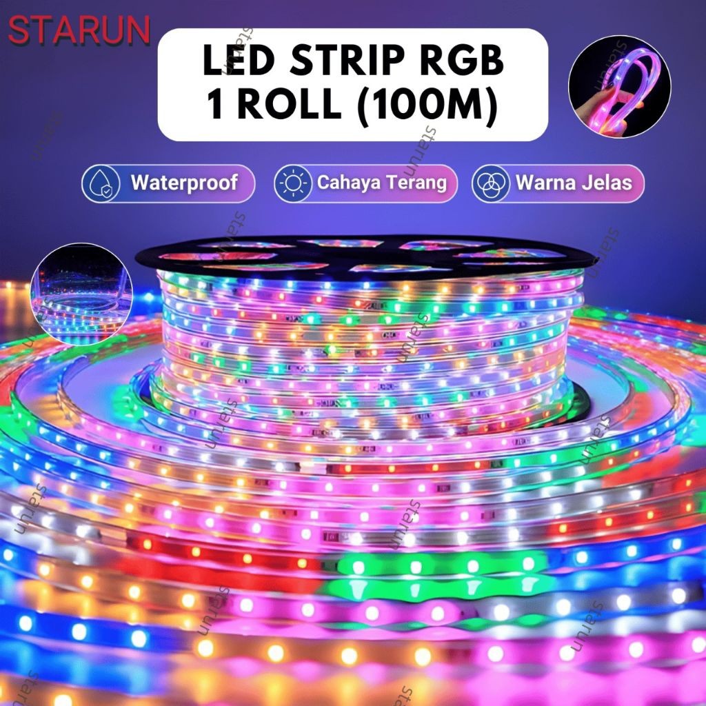 Lampu strip merah putih warna warni 1Roll 100 Meter/Led strip Rgb Free Soket/Led Strip Agustus