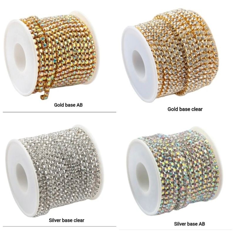 Crystal Chain Roll SS12 SS16 Gold Silver 1 Roll 10 Yard Rhinestone