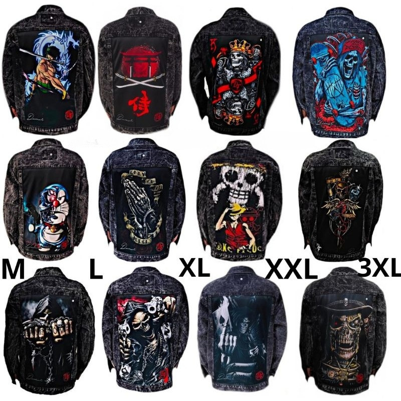 jaket jeans pria jumbo printing M-XXXL jaket keren gambar