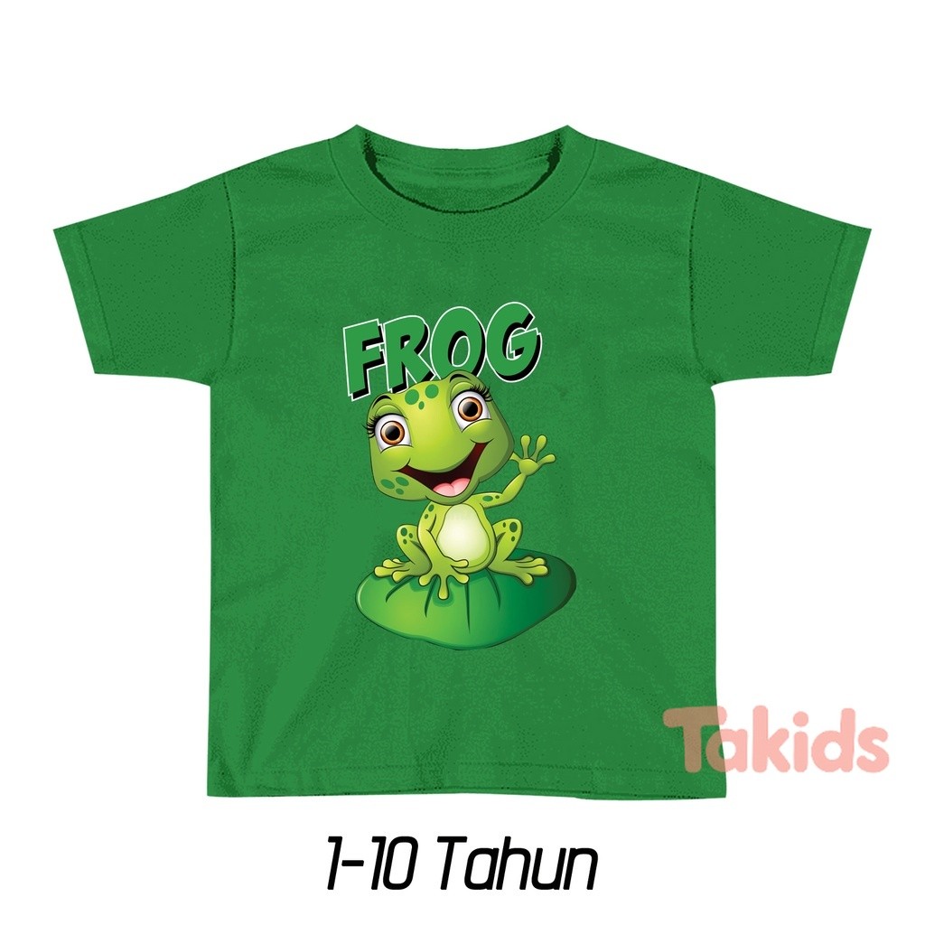 Ali Ash Kaos Anak Baju Anak Frog Kodok Hijau kodok air katak Katun Combed 30s 1-10 Tahun Laki laki P