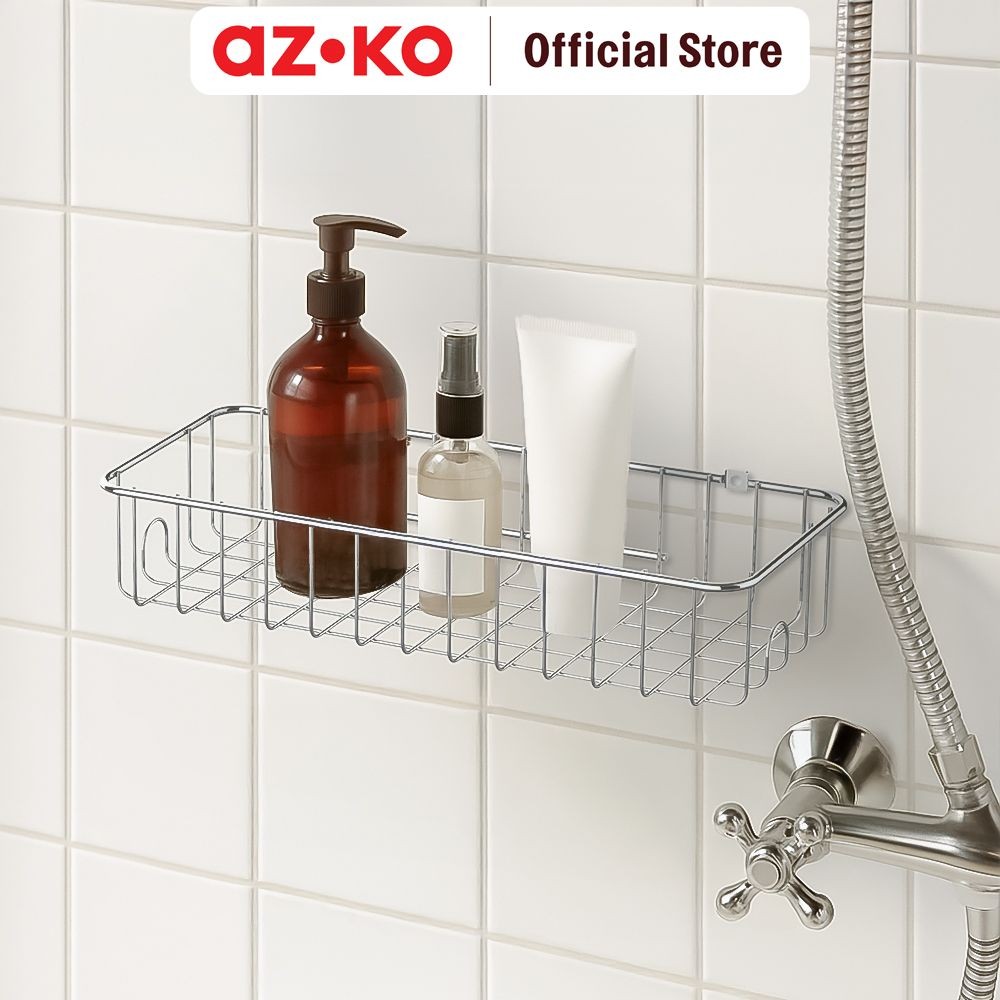 AZKO Stora Caddy Rak Dinding Kamar Mandi - Silver Decorative Wall Shelf Rak Tembok Serbaguna Ambalan