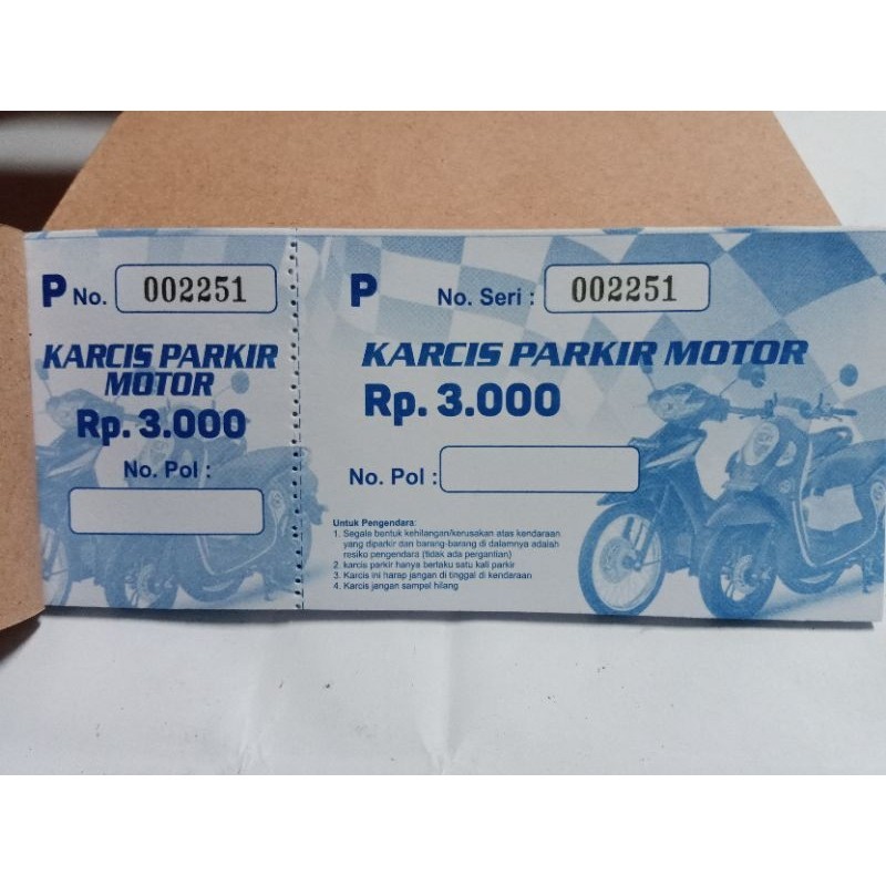 

PROMOO !!! KARCIS PARKIR NOMINAL 3 RIBU, 4 RIBU,5 RIBU, 10 RIBU MOTOR&MOBIL [ADA NOMER URUTNYA/NOMER SERINYA] ISI 50 LEMBAR