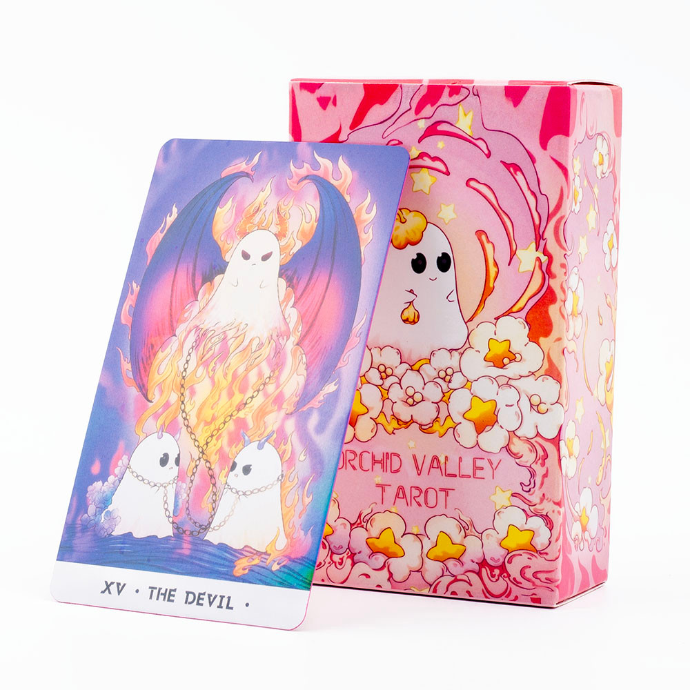 Orchid Valley Tarot 80-Card Cartoon Deck with Guidebook Spiritual Guidance & Moonlit Ghosts Insights