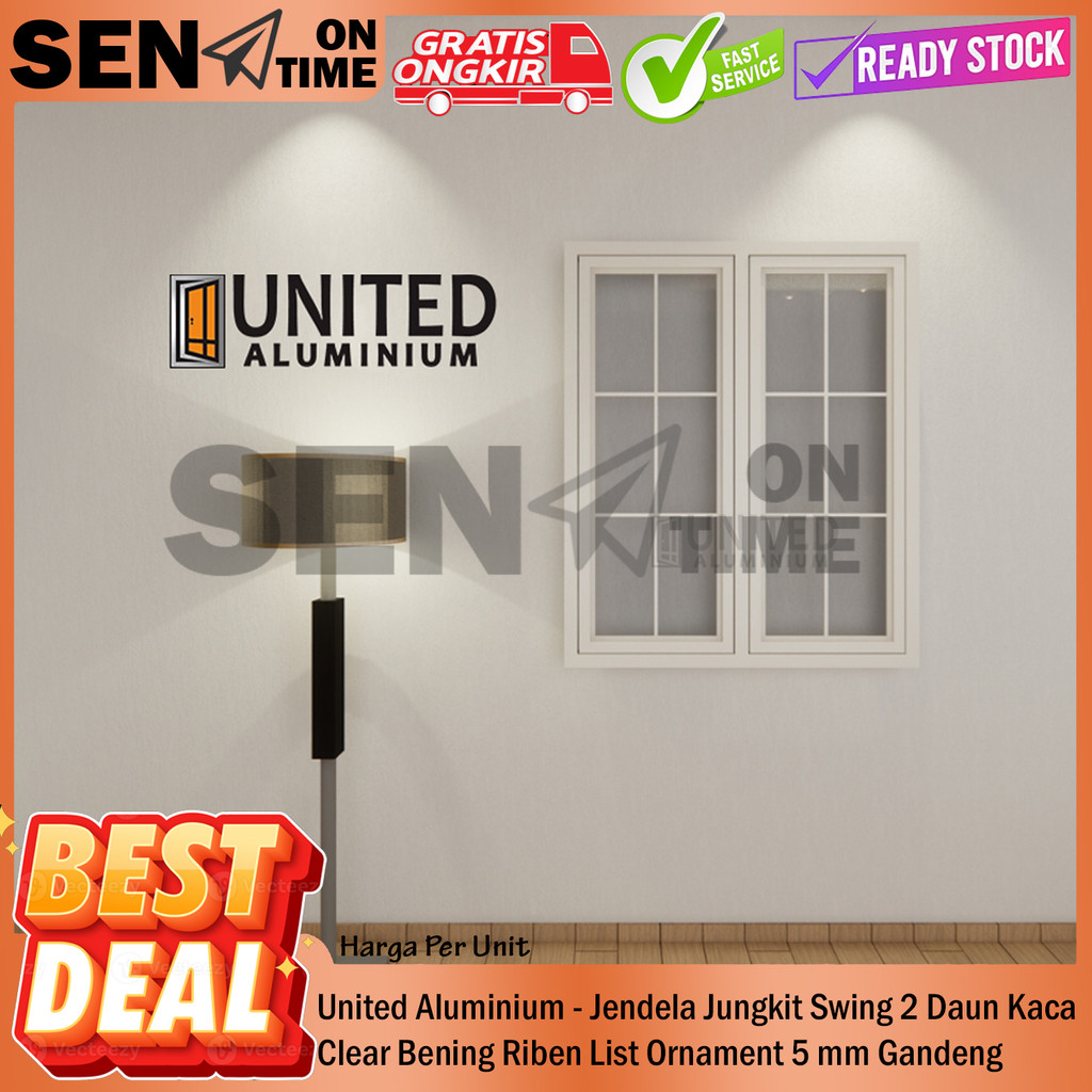 [Kargo] United Aluminium 2 Daun Tipe J203 Jendela Gandeng Dua  Ukuran Pintu Kecil Jungkit Swing List