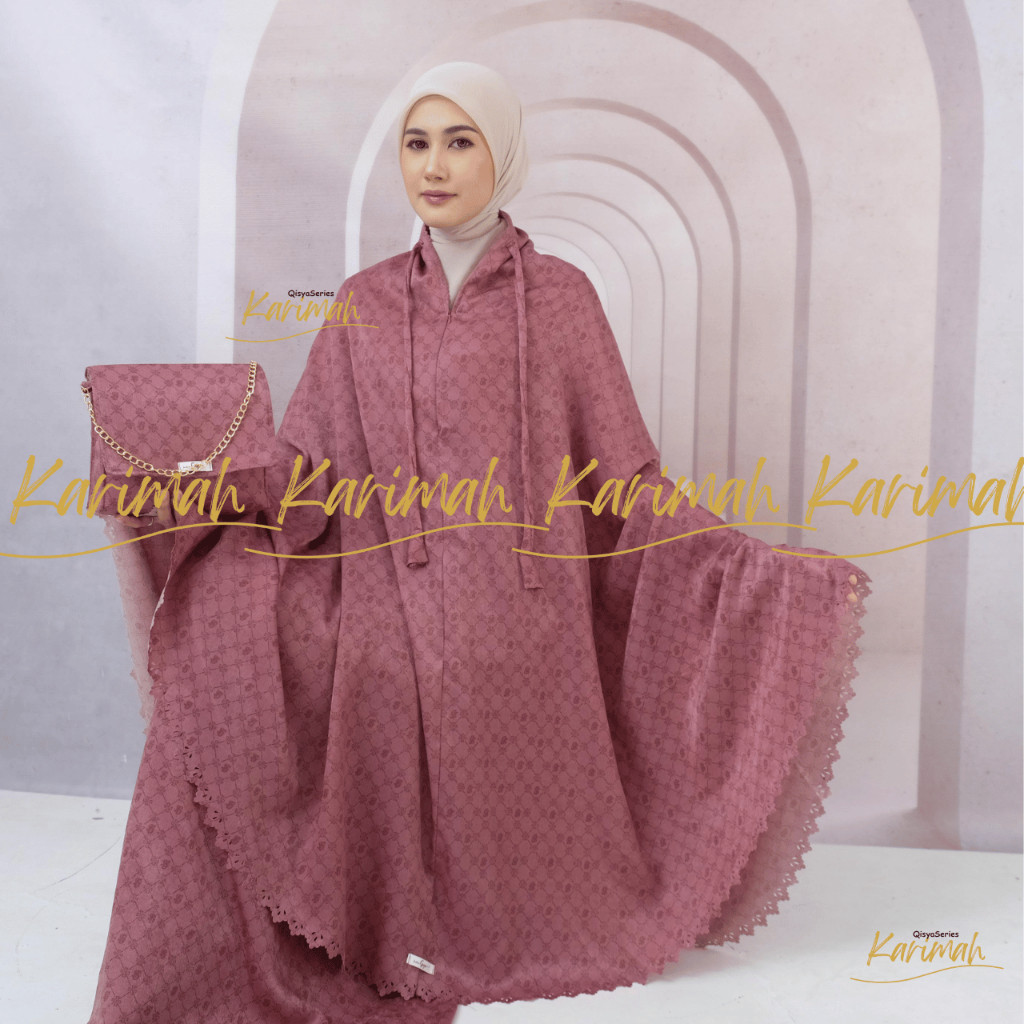KarimahKids.ID - Qisya Series Mukena Dewasa Santorini Silk Premium 2In1 Resleting LaserCut