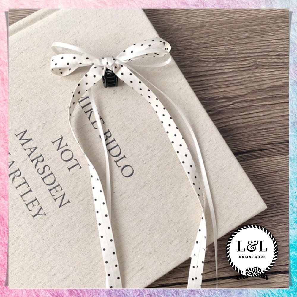 Tali Rambut Model Pita Hitam Putih Aksesoris Fashion Cantik Hair Ties Pita Motif Polkadot Casual Cut