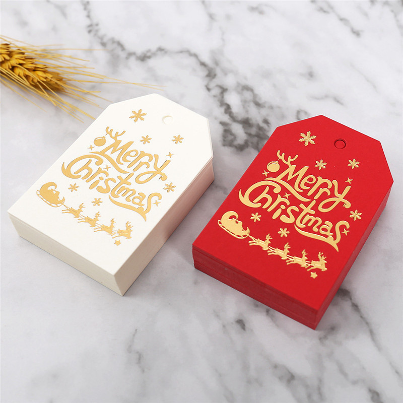 

Merry Gift Tags White Red Small Cards Candy Cookie Package Hang Tag Navidad Noel Natal Party Supplies Decoration 50pcs