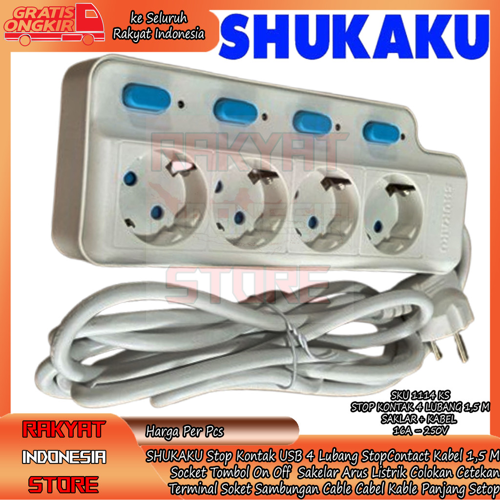 SHUKAKU Setop Contak Arde Steker Seteker Standar SNI StopContact Stop Kontak USB 4 Lubang Merek Merk