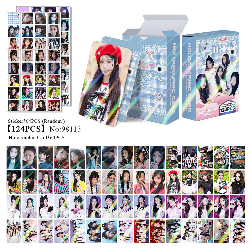 124Pcs/Set Kpop Idol ILLIT HD Printd Lomo Cards YUNAH MINJU New Album Laser Photocards Sticker MOKA 