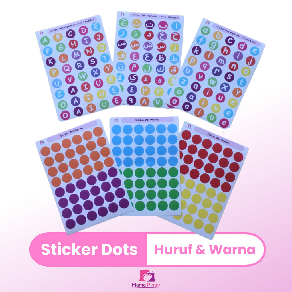 

Sticker Dots Bulat Warna Polos Huruf Besar Kecil Hijaiyah Anak TK PAUD