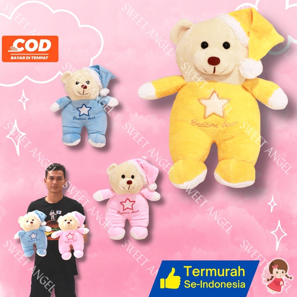 Boneka Bear Natur Teddy /boneka beruang/teddy bear/kado ultah/boneka sedang/Boneka Bear Bed Time